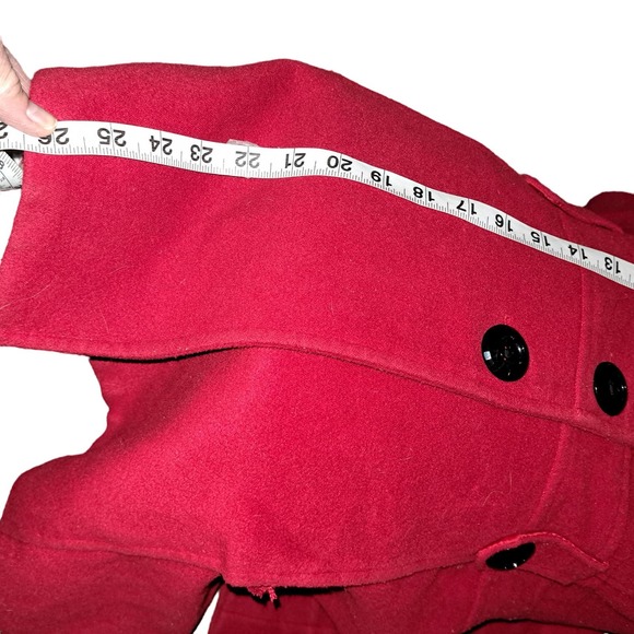 FLIRTY RED Coat Black Fleece Buttons peek-a-boo button up neck Sz SMALL Ladies - Picture 8 of 11